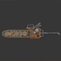 Steampunk Chainsaw Weapon with Intricate Mechanical Gears and Metallic Components in Brown and Silver Casing