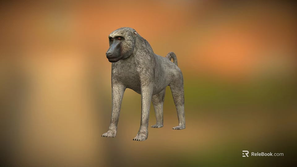 Lifelike 3D Baboon Model Standing With Realistic Fur In Natural Background 3d model 