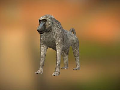 Lifelike 3D Baboon Model Standing With Realistic Fur In Natural Background 3d model