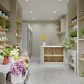 Elegant Florist Shop With Fresh Flowers Green Plants And Marble Countertop