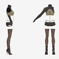 Fashionable Women's Outfit With Beige Brown Crop Top Leggings Boots And Accessories
