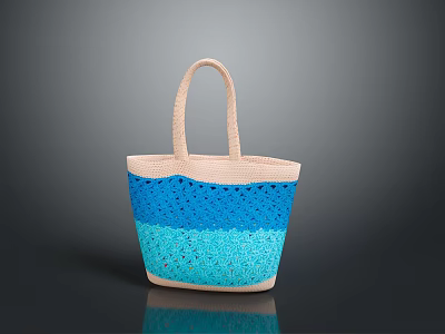Stylish Crocheted Tote Bag With Blue And Beige Gradient Design For Fashion Accessory 3d model