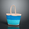 Stylish Crocheted Tote Bag With Blue And Beige Gradient Design For Fashion Accessory
