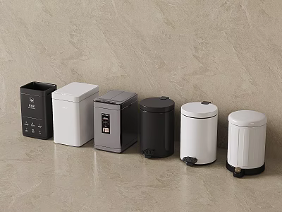 Stylish Household Trash Bins With Various Colors And Modern Designs 3d model
