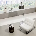 Modern White Single Sofa Interior with Floor Lamp Side Table and City View 3d model