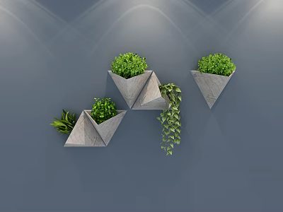 Indoor Modern Wall Decor With Triangular Planters And Green Hanging Plants 3d model