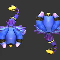 Cute Blue Mythical Dragon Character With Purple Wings Horns And Golden Accents