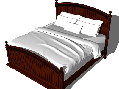 Traditional Dark Brown Wooden Double Bed With White Bedding And Decorative Frame 3d model