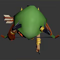Game and Movie Character with Green Hair Antler Headdress Bow and Arrow Green White Outfit