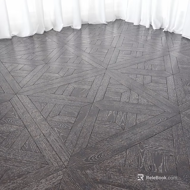Elegant Dark Wood Flooring With Intricate Geometric Parquet Pattern Design 3d model 