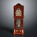 Antique Wooden Grandfather Clock With Carved Details Blue Gold Dial And Pendulum