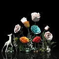 Artistic Decorative Display Featuring Dandelion Sculptures White Deer And Green Plants