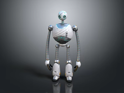 White Silver Robot Game Movie Character With Blue Eyes Mechanical Design 3d model