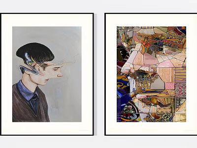 Portrait Paintings With Abstract Head Extended Nose And Colorful Collage Style Artwork Mixed Patterns 3d model