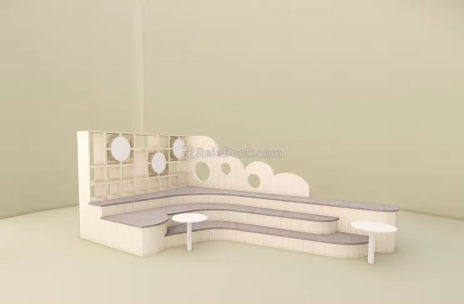Modern platform book bar bookshelf ladder leisure activity area 3d model