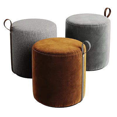 Upholstered Gray and Brown Ottomans with Leather Handles for Home Decor 3d model