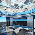 Modern Conference Room Interior With Blue White Ceiling Geometric Patterns And Large Screen 3d model