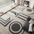 Modern Square Rugs In Black White Gray For Minimalist Living Room With Sofa And Plant