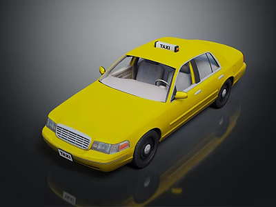 Yellow Taxi Sedan With Roof Sign And Exterior View On Black Background 3d model