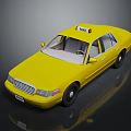 Yellow Taxi Sedan With Roof Sign And Exterior View On Black Background