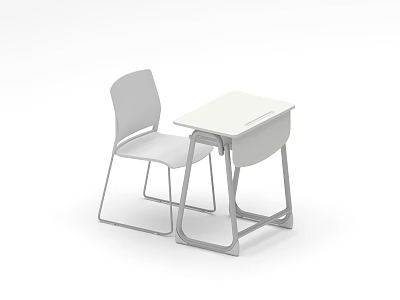 Simple Design Children's Desk With White Tabletop Gray Chair And Metal Frame 3d model