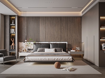 Modern Italian Style Bedroom Wardrobe Bedside Table Suspension Bed Chandelier Carpet Curtain model