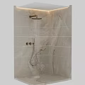 Modern Shower Sauna Interior With Marble Walls Brass Fixtures And Water Flow