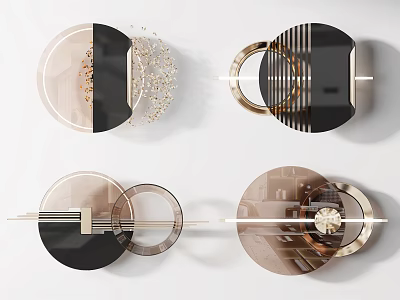 Modern Circular Wall Decor With Geometric Metallic Frames And Black Gold Design 3d model