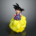 Anime Boy Character With Spiky Black Hair Sitting On Yellow Cloud In Blue Clothing