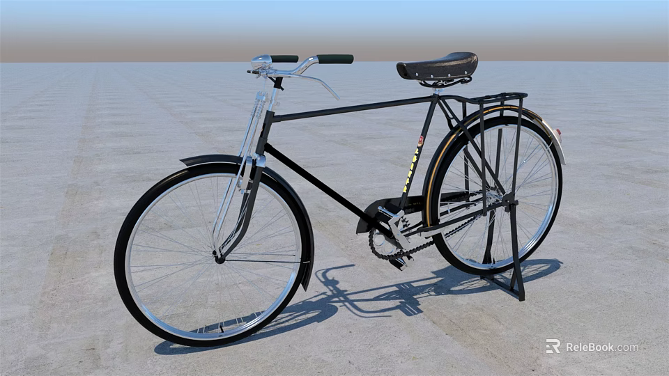 Classic Vintage Bicycle With Black Frame Silver Handlebars And Rear Rack 3d model 