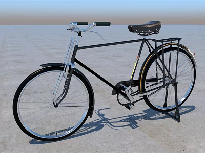 Classic Vintage Bicycle With Black Frame Silver Handlebars And Rear Rack 3d model