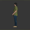 Man In Green Shirt Blue Jeans And Beige Shoes Standing
