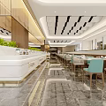Modern Restaurant Interior Design With Marble Counter Chairs And Greenery 3d model