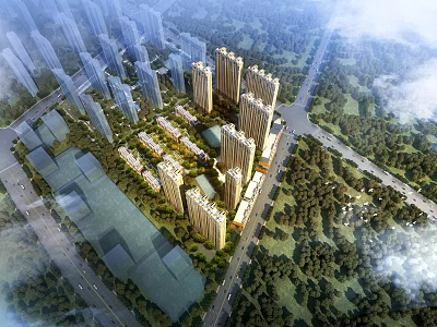 Aerial Planning View Of Urban Residential Area With High Rise Buildings Green Spaces And Roads 3d model