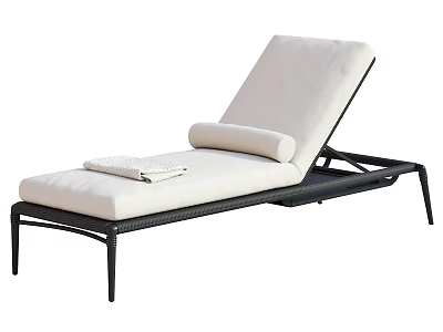 Outdoor Lounge Chair with Black Metal Frame White Cushion Rolled Pillow and Folded Towel 3d model