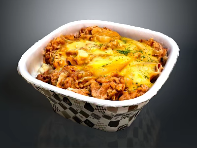 Cheesy Baked Pasta With Savory Filling In Black And White Checkered Container 3d model