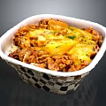 Cheesy Baked Pasta With Savory Filling In Black And White Checkered Container