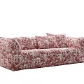 Upholstered Multi Seat Sofa With Red Floral Pattern And Soft Comfortable Cushions 3d model