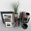 Modern Decorative Ornament Set with Photo Frames Tall Plant Geometric Vases and Decorative Pieces