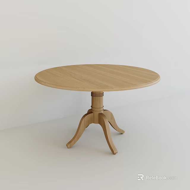 Round Wooden Dining Table With Light Wood Finish And Stylish Pedestal Base In Minimalist Setting 3d model 