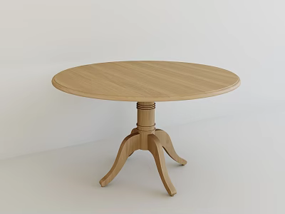 Round Wooden Dining Table With Light Wood Finish And Stylish Pedestal Base In Minimalist Setting 3d model