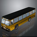 Orange Bus With Black Roof Multiple Windows And 3D Reflection On Dark Background 3d model
