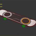 Modern Skateboard With Gray Deck White Circular Areas Yellow Inner Circles And Red Wheels
