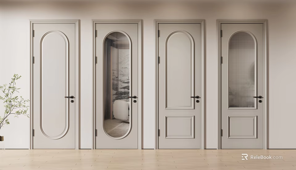 Modern White Hinged Doors With Glass Panels And Panel Designs For Interior 3d model 