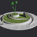 Circular Tree Pit Design With Green Grass And Surrounding Walkway Structure 3d model