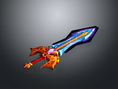 Vibrant Fantasy Sword With Colorful Blade Ornate Hilt And Red Decorative Handle Design 3d model