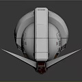 Robot Character Head with Mechanical Design White Body Red Top Pointed Horns and Green Eyes
