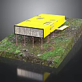 Children's Yellow Toy House Model With Pink Pillars And Transparent Windows On Green Grass Base