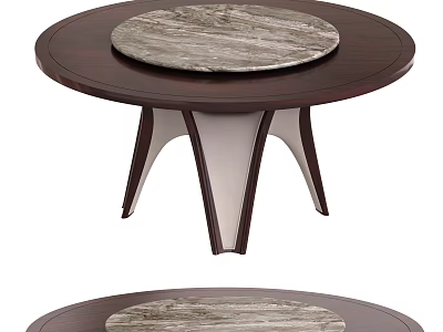 Elegant Modern Luxury Dining Table With Round Marble Top And Unique Wooden Leg Design 3d model