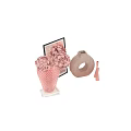 Ornamental Decor Combination With Pink Hydrangeas Red Diamond Vase Abstract Painting And Circular Accent
